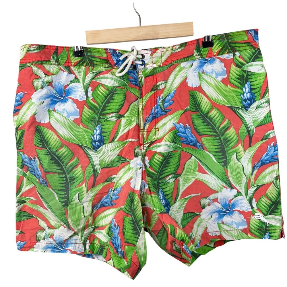 Tommy Bahama‎ Mens XXL Tropical Floral Board Shorts Red Hibiscus Swim Trunks